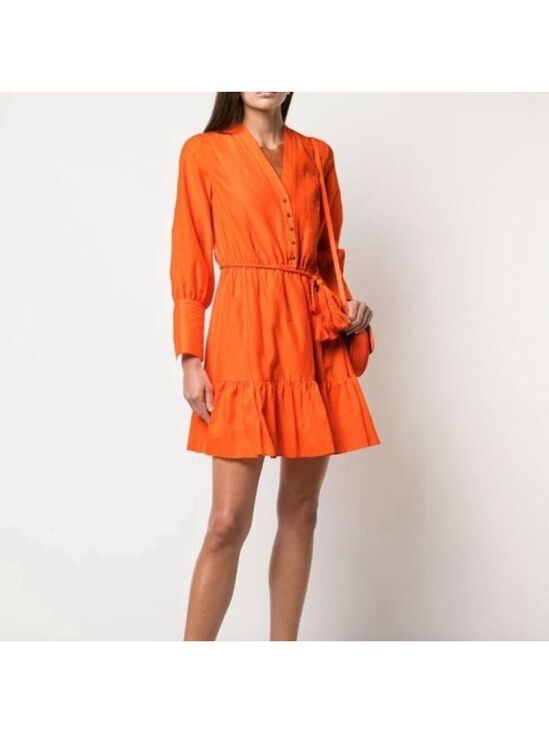Robert Rodriguez Dresses & Skirts - Robert Rodriguez Orange Silk Ling Sleeve Dress With Belt Size 2 NWT